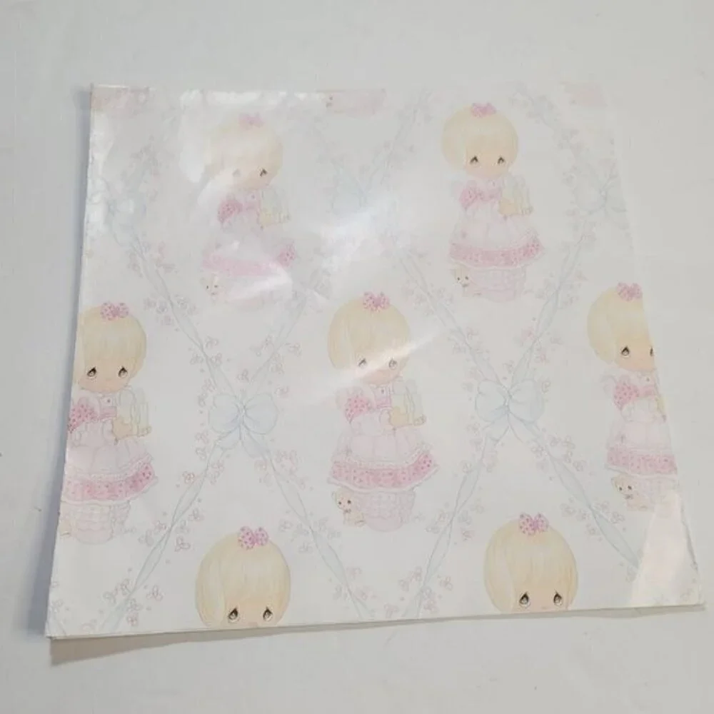 Vintage 1992 Precious Moments Kawaii Pastel Pink Gift Wrap